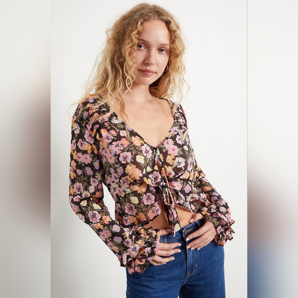 Free People Maybel Blouse Wrap Floral Top S